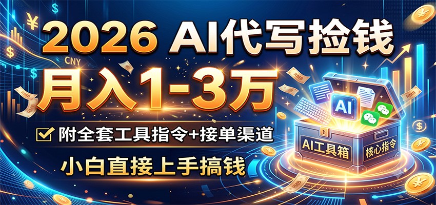 2026 AI代写捡钱，月入1-3万，附全套工具指令+接单渠道，小白直接上手搞钱-青鹤工作室