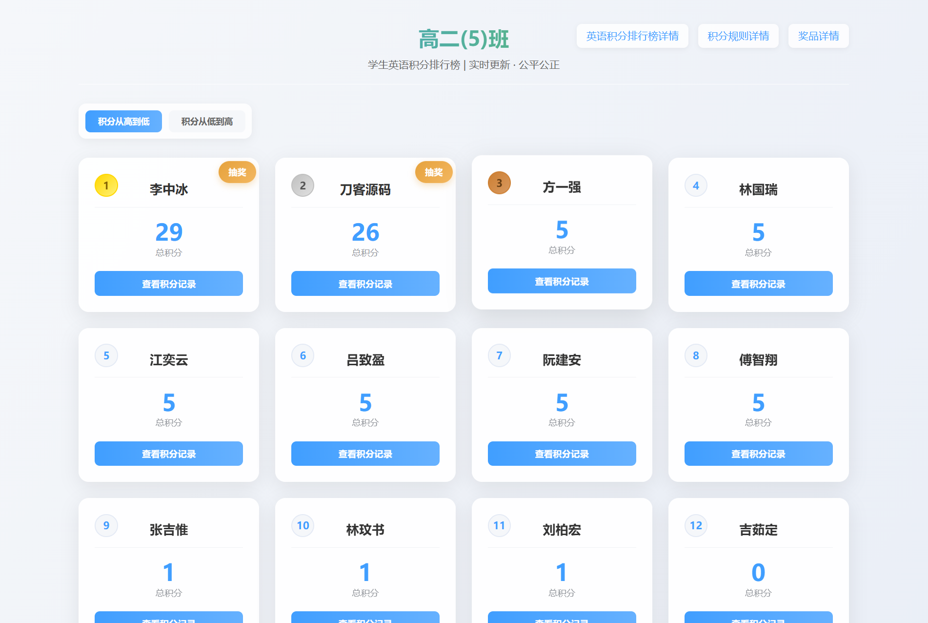 班级学生平时表现记录 积分抽奖系统源码 全开源-青鹤工作室