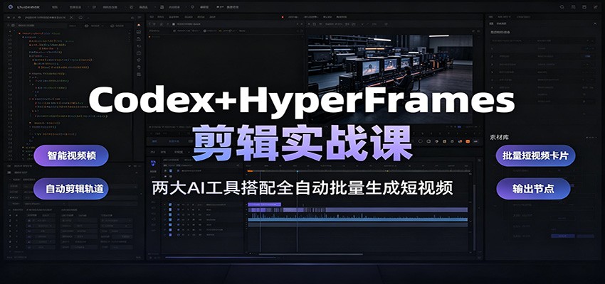 Codex+HyperFrames剪辑实战课：两大AI工具搭配全自动批量生成短视频-青鹤工作室