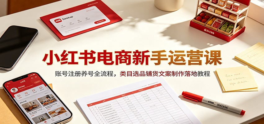 小红书电商新手运营课：账号注册养号全流程，类目选品铺货文案制作落地教程-青鹤工作室