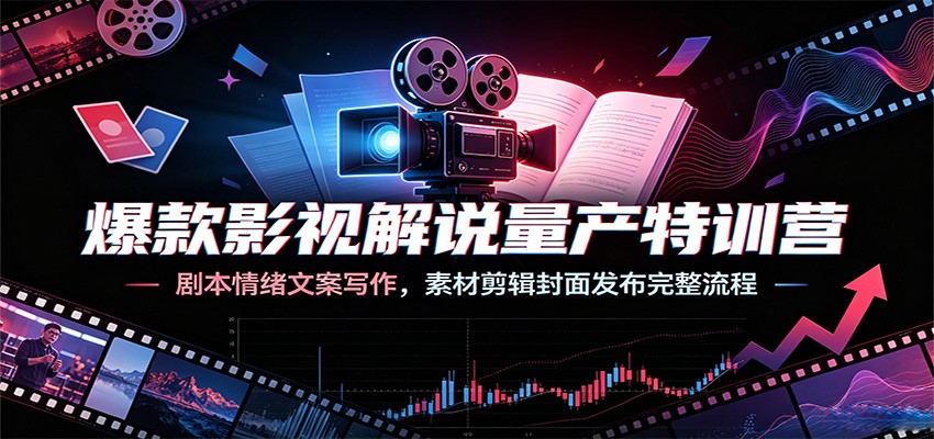 爆款影视解说量产特训营：剧本情绪文案写作，素材剪辑封面发布完整流程-青鹤工作室