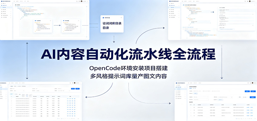 AI内容自动化流水线全流程：OpenCode环境安装项目搭建，多风格提示词库量产图文内容-青鹤工作室