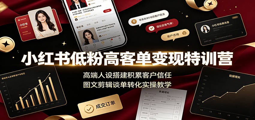 小红书低粉高客单变现特训营：高端人设搭建积累客户信任，图文剪辑谈单转化实操教学-青鹤工作室