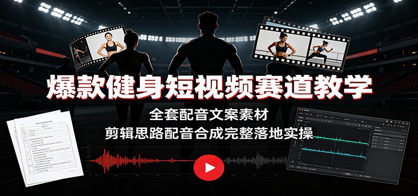 爆款健身短视频赛道教学：全套配音文案素材，剪辑思路配音合成完整落地实操-青鹤工作室