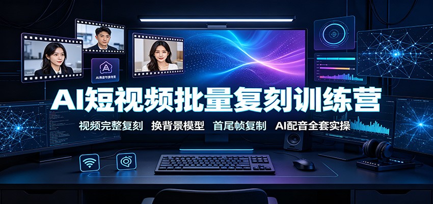 AI短视频批量复刻训练营：视频完整复刻，换背景模型、首尾帧复制、AI配音全套实操-青鹤工作室