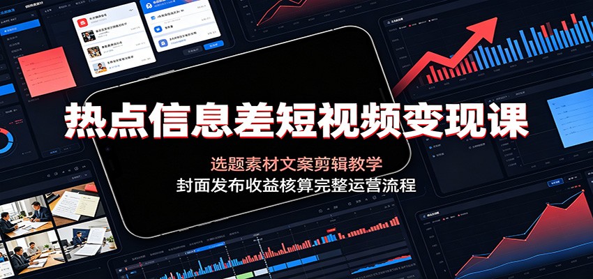 热点信息差短视频变现课：选题素材文案剪辑教学，封面发布收益核算完整运营流程-青鹤工作室