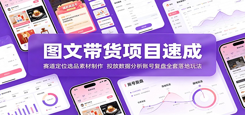 图文带货项目速成：赛道定位选品素材制作，投放数据分析账号复盘全套落地玩法-青鹤工作室