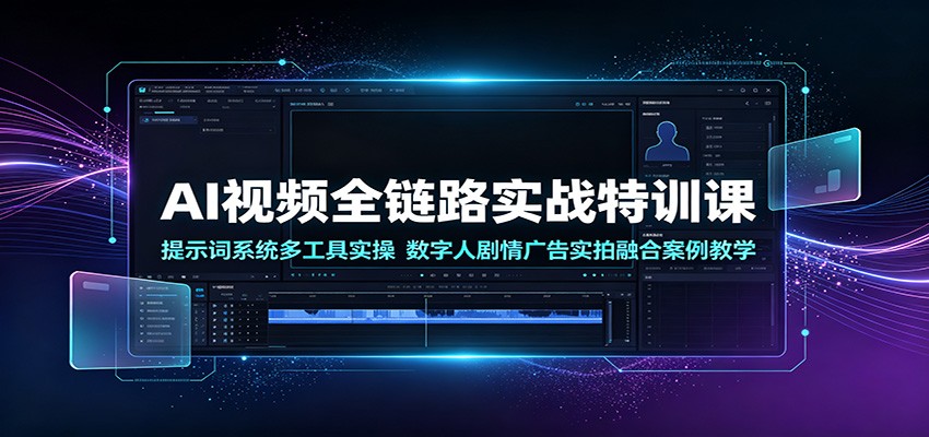 AI视频全链路实战特训课：提示词系统多工具实操，数字人剧情广告实拍融合案例教学-青鹤工作室