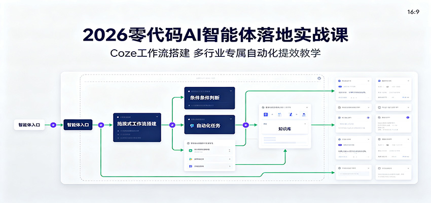2026零代码AI智能体落地实战课：Coze工作流搭建，多行业专属自动化提效教学-青鹤工作室