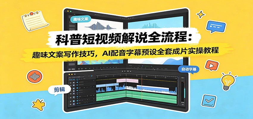 科普短视频解说全流程：趣味文案写作技巧，AI配音字幕预设全套成片实操教程-青鹤工作室