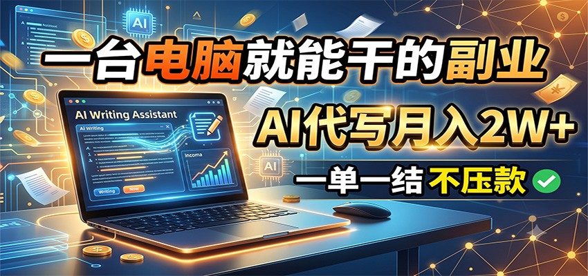 一台电脑就能干的副业，AI代写月入2W+，一单一结不压款-青鹤工作室