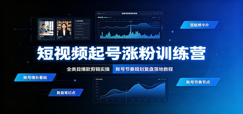短视频起号涨粉训练营：全类目爆款剪辑实操，账号节奏规划复盘落地教程-青鹤工作室
