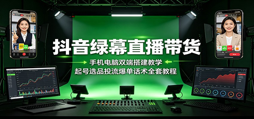 抖音绿幕直播带货：手机电脑双端搭建教学，起号选品投流爆单话术全套教程-青鹤工作室