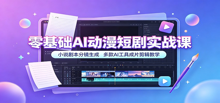 零基础AI动漫短剧实战课：小说剧本分镜生成，多款AI工具成片剪辑教学-青鹤工作室