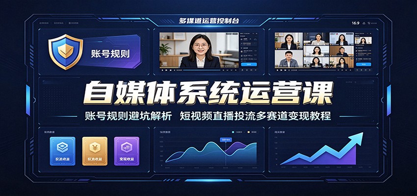 自媒体系统运营课：账号规则避坑解析，短视频直播投流多赛道变现教程-青鹤工作室