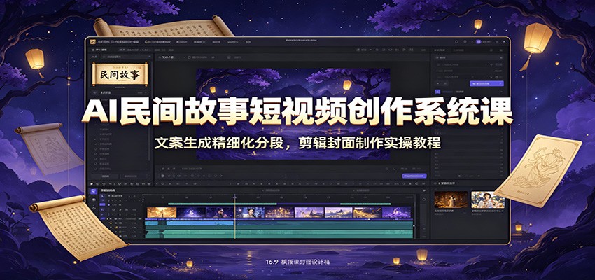 AI民间故事短视频创作系统课：文案生成精细化分段，剪辑封面制作实操教程-青鹤工作室