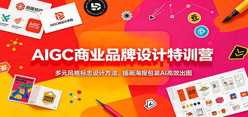 AIGC商业品牌设计特训营：多元风格标志设计方法，插画海报包装AI高效出图-青鹤工作室