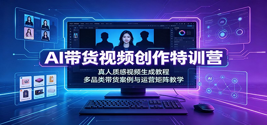 AI带货视频创作特训营：真人质感视频生成教程，多品类带货案例与运营矩阵教学-青鹤工作室
