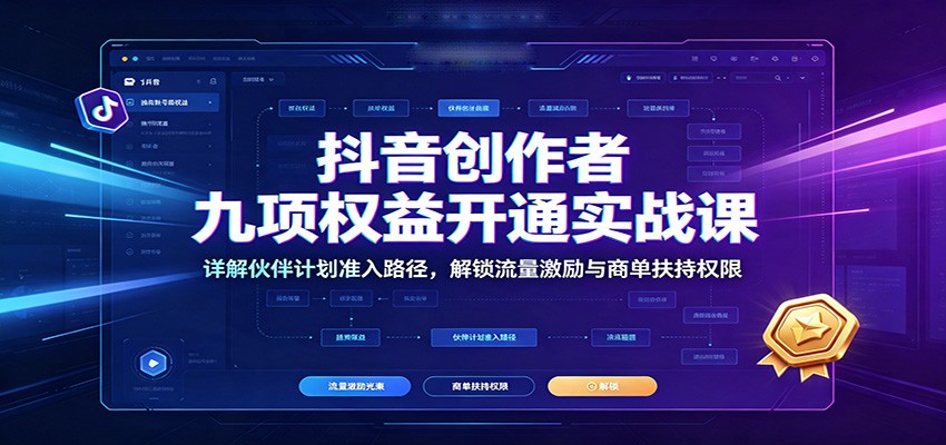 抖音创作者九项权益开通实战课：详解伙伴计划准入路径，解锁流量激励与商单扶持权限-青鹤工作室