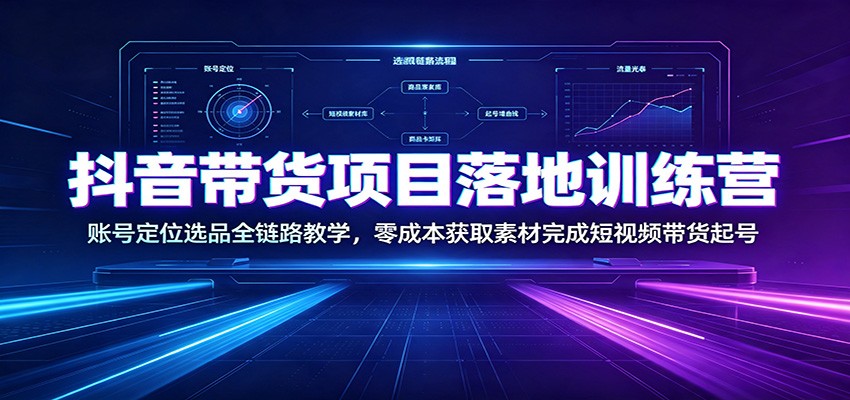 抖音带货项目落地训练营：账号定位选品全链路教学，零成本获取素材完成短视频带货起号-青鹤工作室