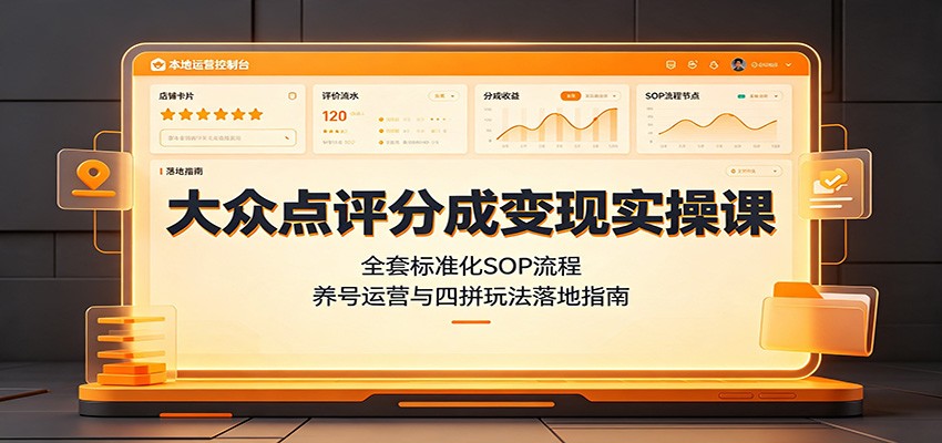 大众点评分成变现实操课：全套标准化SOP流程，养号运营与四拼玩法落地指南-青鹤工作室