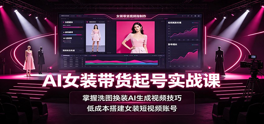 AI女装带货起号实战课：掌握洗图换装AI生成视频技巧，低成本搭建女装短视频账号-青鹤工作室