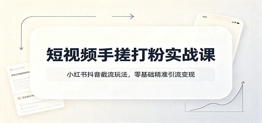 短视频手搓打粉实战课：小红书抖音截流玩法，零基础精准引流变现-青鹤工作室