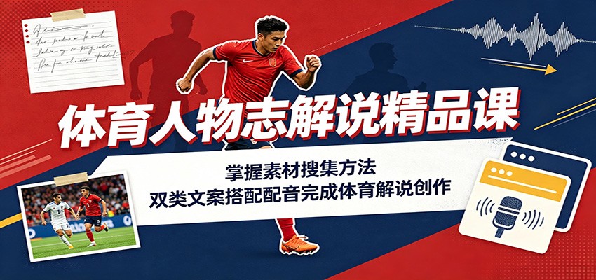 体育人物志解说精品课：掌握素材搜集方法，双类文案搭配配音完成体育解说创作-青鹤工作室