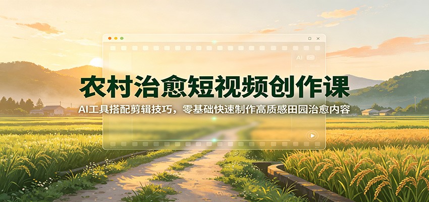 农村治愈短视频创作课:AI工具搭配剪辑技巧,零基础快速制作高质感田园治愈内容-青鹤工作室
