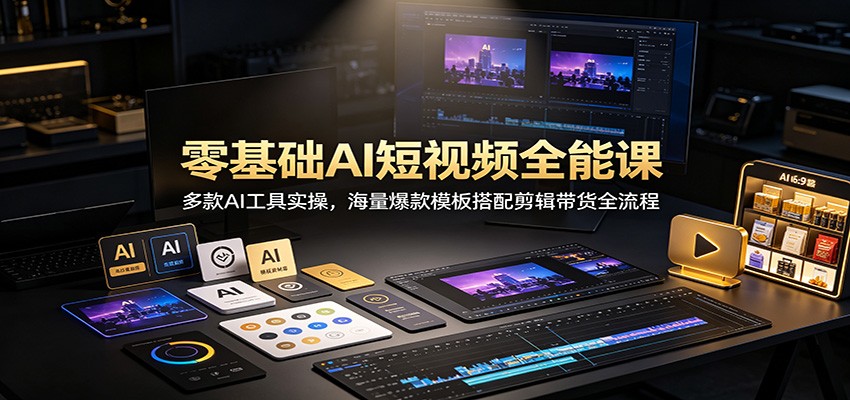 零基础AI短视频全能课:多款AI工具实操,海量爆款模板搭配剪辑带货全流程-青鹤工作室