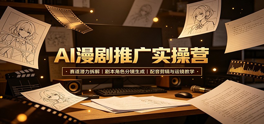 AI漫剧推广实操营:赛道潜力拆解,剧本角色分镜生成,配音剪辑与运镜教学-青鹤工作室