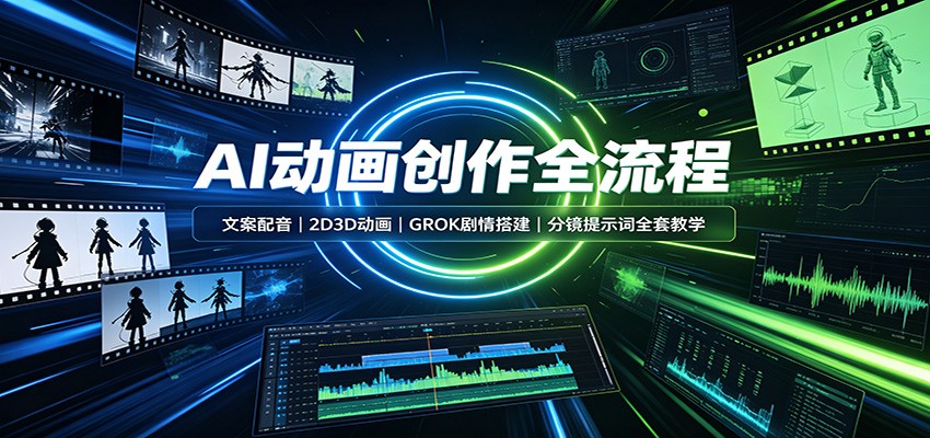 AI动画创作全流程：文案配音，2D3D动画，GROK剧情搭建，分镜提示词全套教学-青鹤工作室