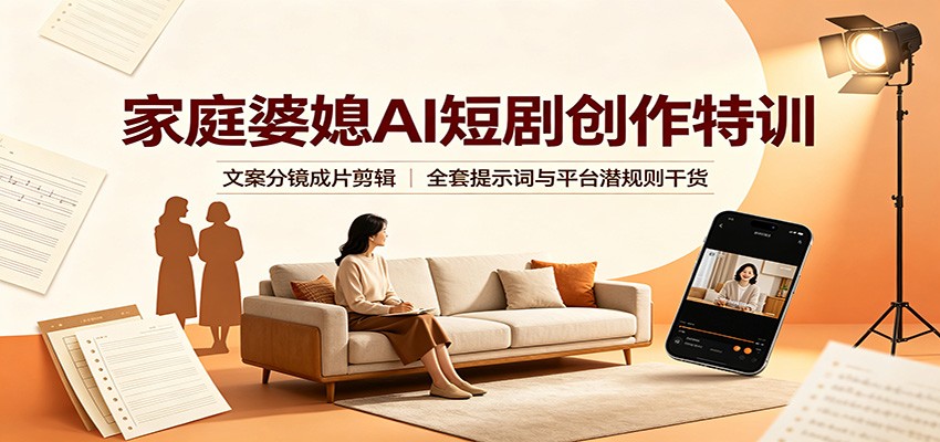 家庭婆媳AI短剧创作特训:文案分镜成片剪辑,全套提示词与平台潜规则干货-青鹤工作室