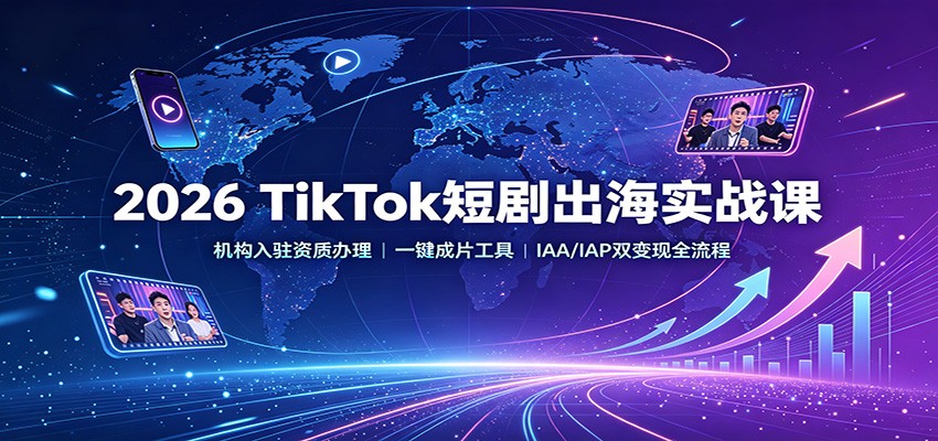 2026 TikTok短剧出海实战课:机构入驻资质办理,一键成片工具,IAA/IAP双变现全流程-青鹤工作室