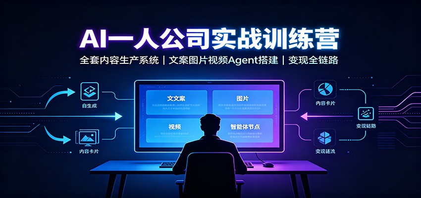 AI创作一人公司实战训练营:全套内容生产系统,文案图片视频Agent搭建变现全链路-青鹤工作室