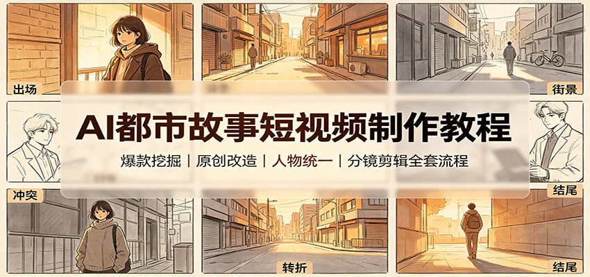 AI都市故事短视频制作教程:爆款挖掘原创改造,人物统一分镜剪辑全套流程-青鹤工作室