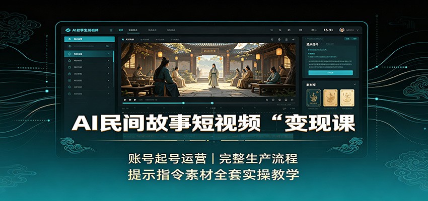 AI民间故事短视频变现课:账号起号运营,完整生产流程,提示指令素材全套实操教学-青鹤工作室
