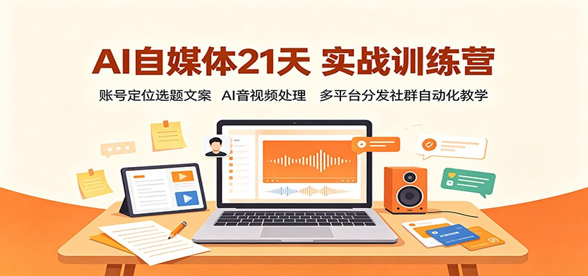 AI自媒体21天实战训练营:账号定位选题文案,AI音视频处理,多平台分发社群自动化教学-青鹤工作室