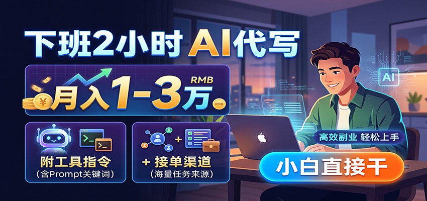 下班2小时AI代写，月入1-3万，附工具指令+接单渠道，小白直接干-青鹤工作室