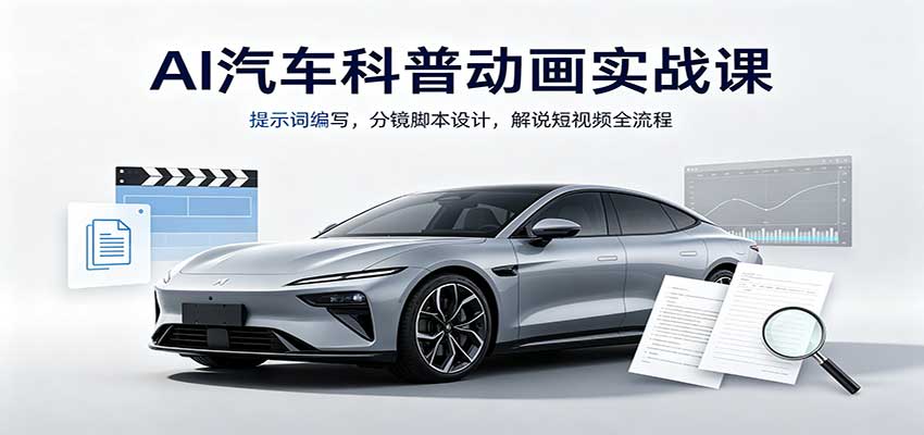 AI汽车科普动画实战课:提示词编写,分镜脚本设计,解说短视频全流程-青鹤工作室