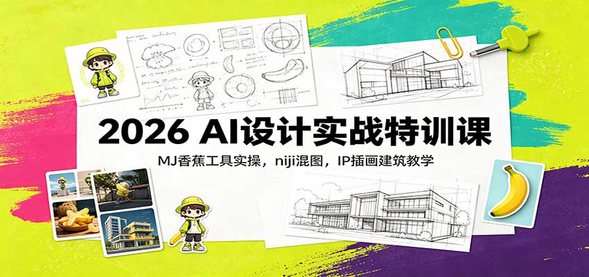 2026 AI设计实战特训课:MJ香蕉工具实操,niji混图,IP插画建筑教学-青鹤工作室