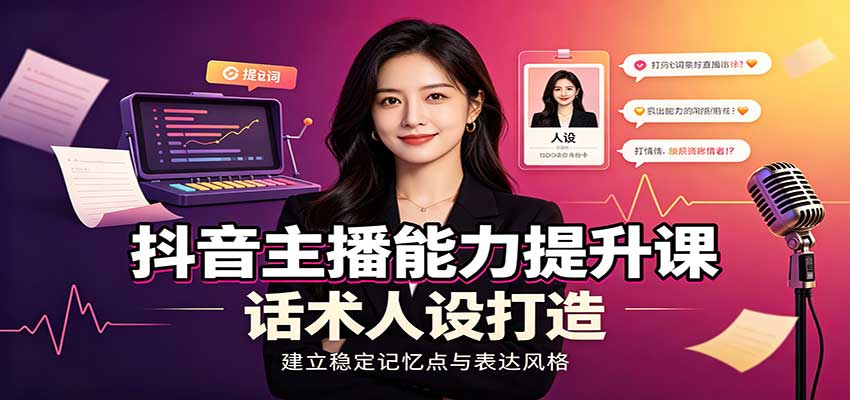 抖音主播能力提升课:账号底层逻辑,直播间搭建调试,话术人设打造全套教学-青鹤工作室