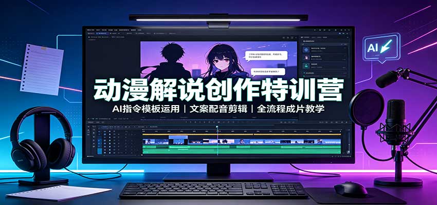 动漫解说创作特训营:AI指令模板运用,文案配音剪辑,全流程成片教学-青鹤工作室