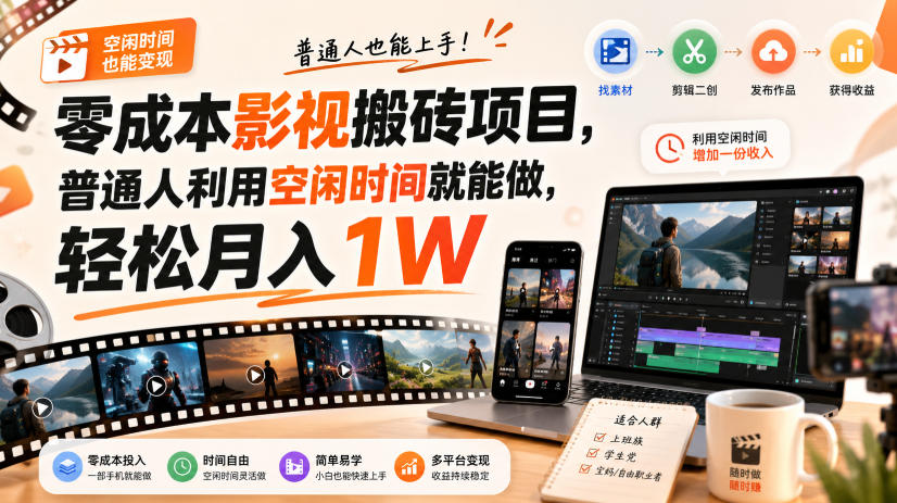 零门槛影视搬砖项目,月入万元,玩法稳定普通人可落地的长期副业!-青鹤工作室