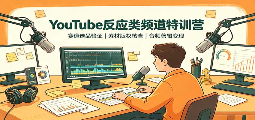 YouTube反应类频道特训营:赛道选品验证,素材版权核查,音频剪辑变现-青鹤工作室