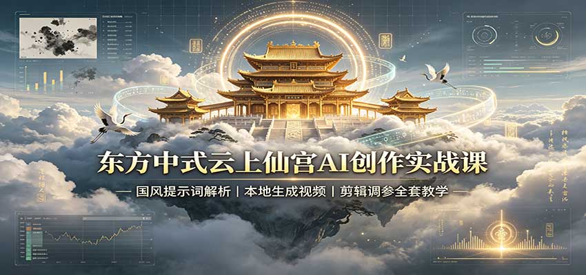 东方中式云上仙宫AI创作实战课:国风提示词解析,本地生成视频,剪辑调参全套教学-青鹤工作室