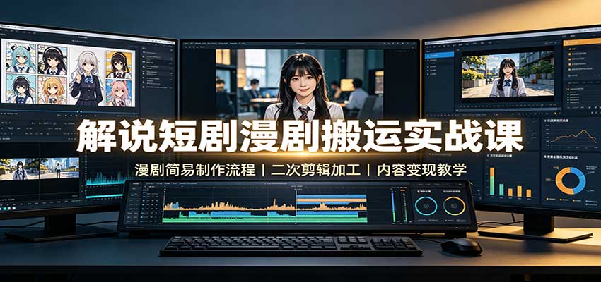 解说短剧漫剧搬运实战课:漫剧简易制作流程,二次剪辑加工,内容变现教学-青鹤工作室