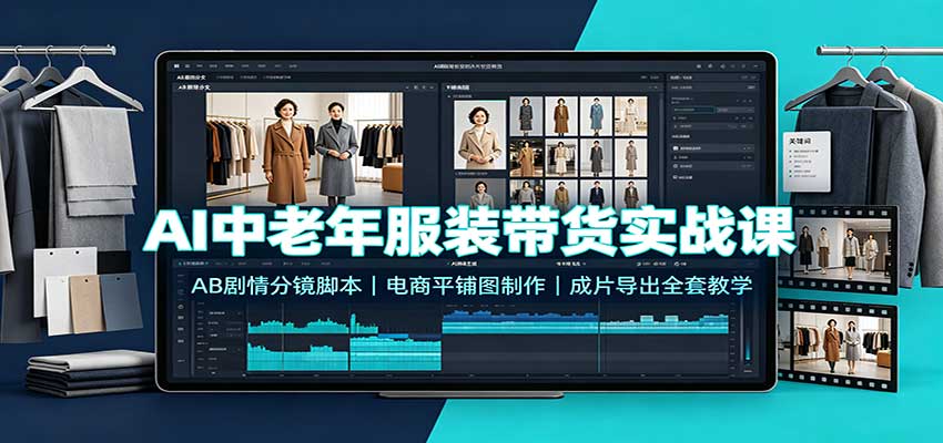 AI中老年服装带货实战课:AB剧情分镜脚本,电商平铺图制作,成片导出全套教学-青鹤工作室