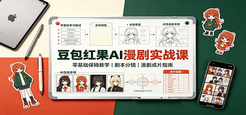 豆包红果AI漫剧实战课:零基础保姆教学,剧本分镜,漫剧成片指南-青鹤工作室