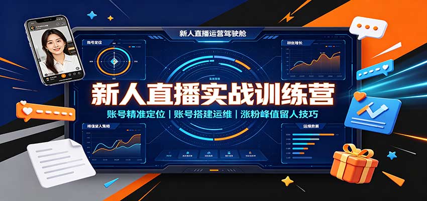 新人直播实战训练营:账号精准定位,账号搭建运维,涨粉峰值留人技巧-青鹤工作室